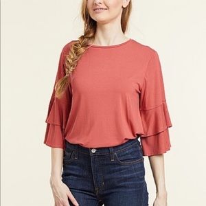 FRYE Coral/Dusty Pink Ruffle Top L